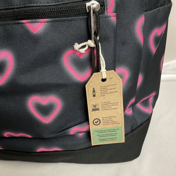 Jansport Superbreak Backpack Black W/ Pink Hearts Design 15" Laptop Sleeve Light - Picture 3 of 6